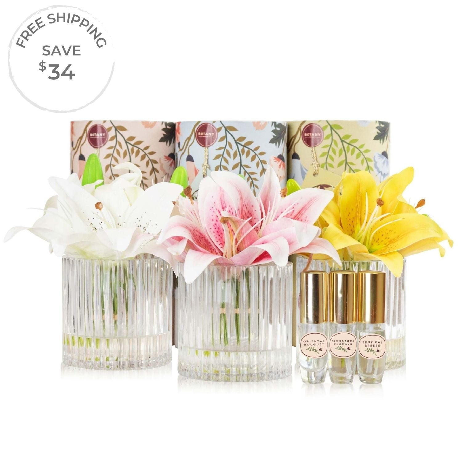 Artificial lily flower arrangements with floral perfume spray