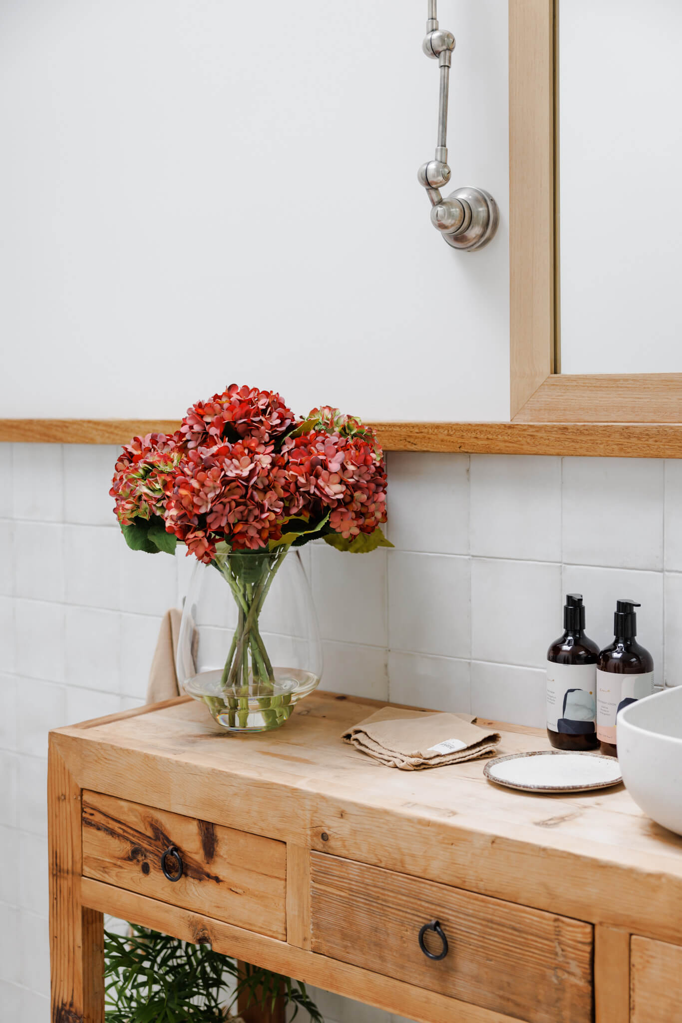 fake artificial silk hydrangea arrangement