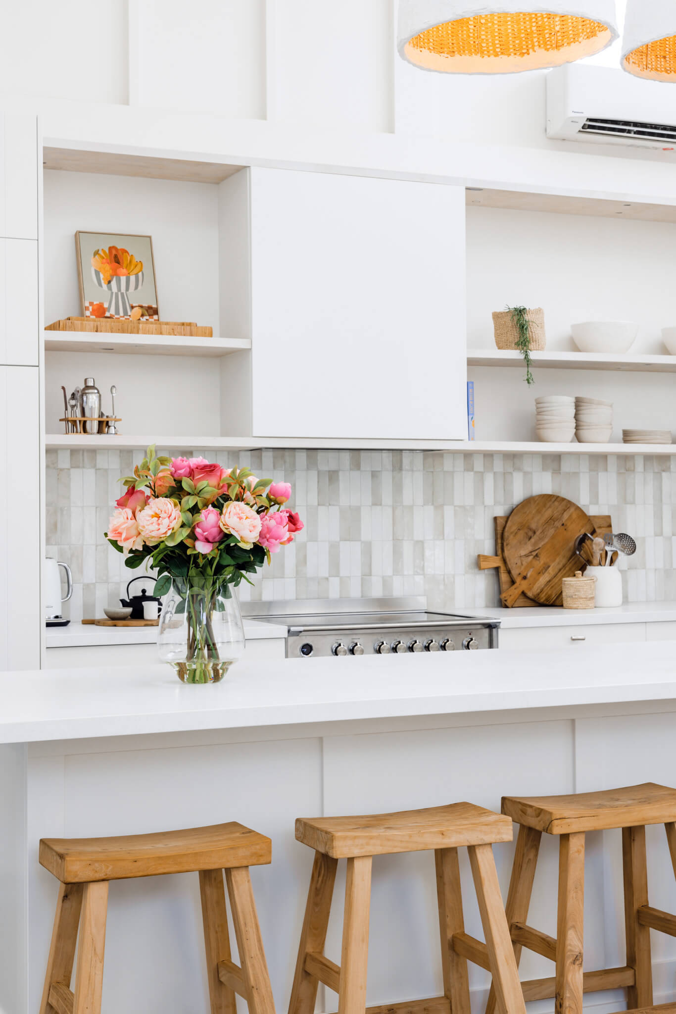 Silk rose and peony flower arrangement displayed in a beautiful Australian home