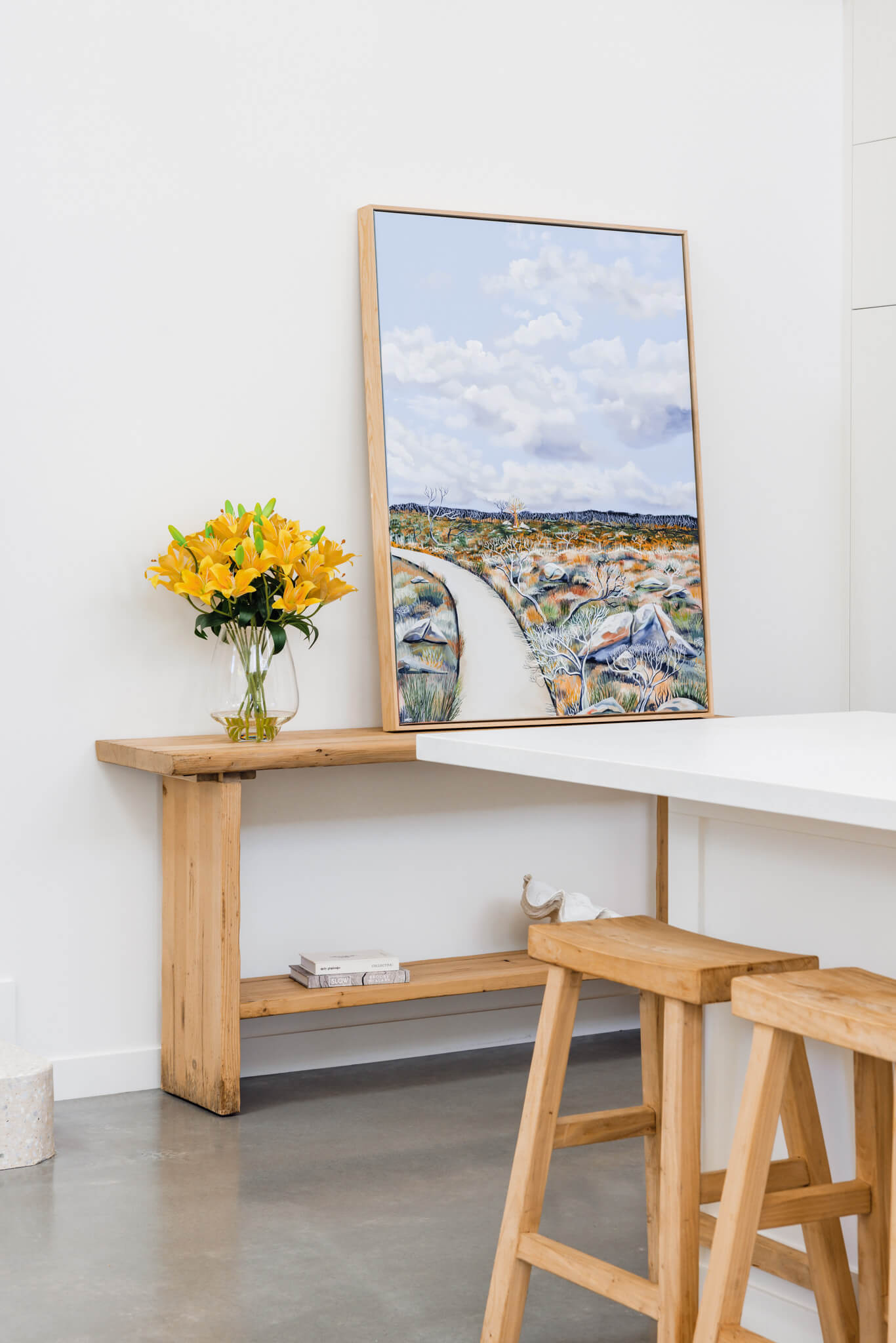 Silk yellow tiger lily bouquet displayed in a home