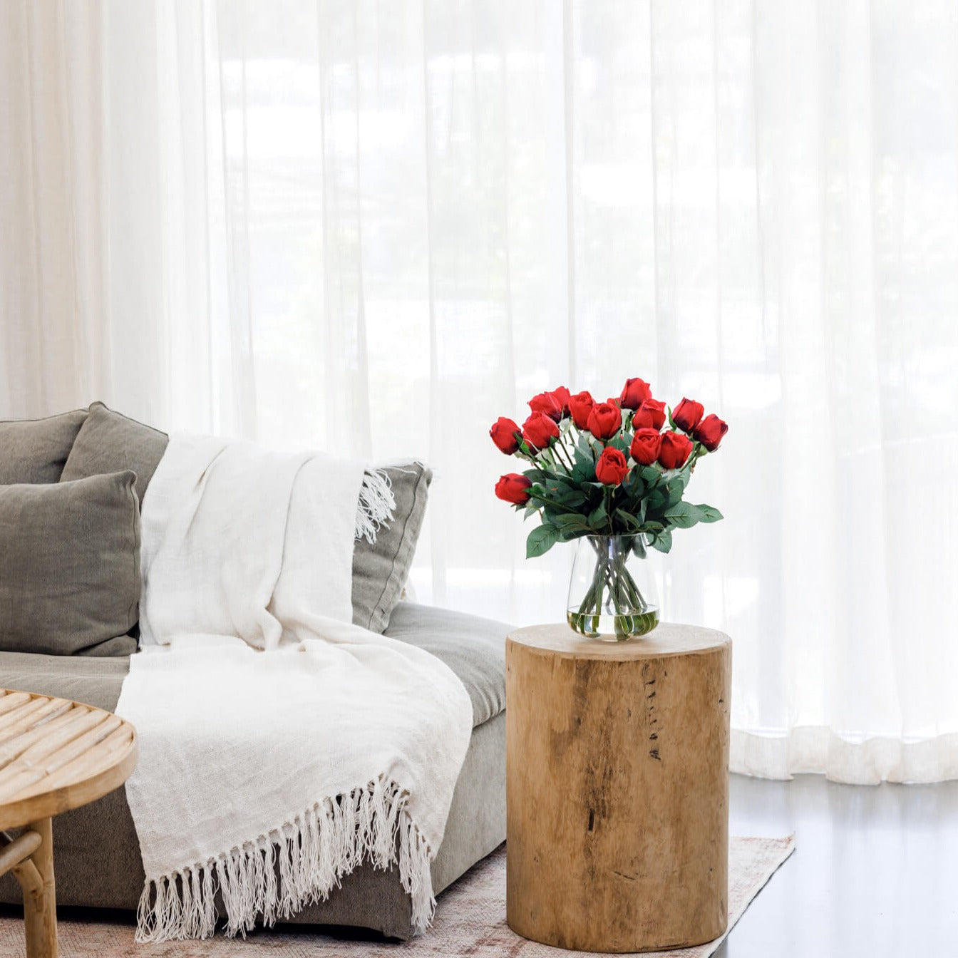 Faux red rose arrangement used for decorative purposes in an Australian home