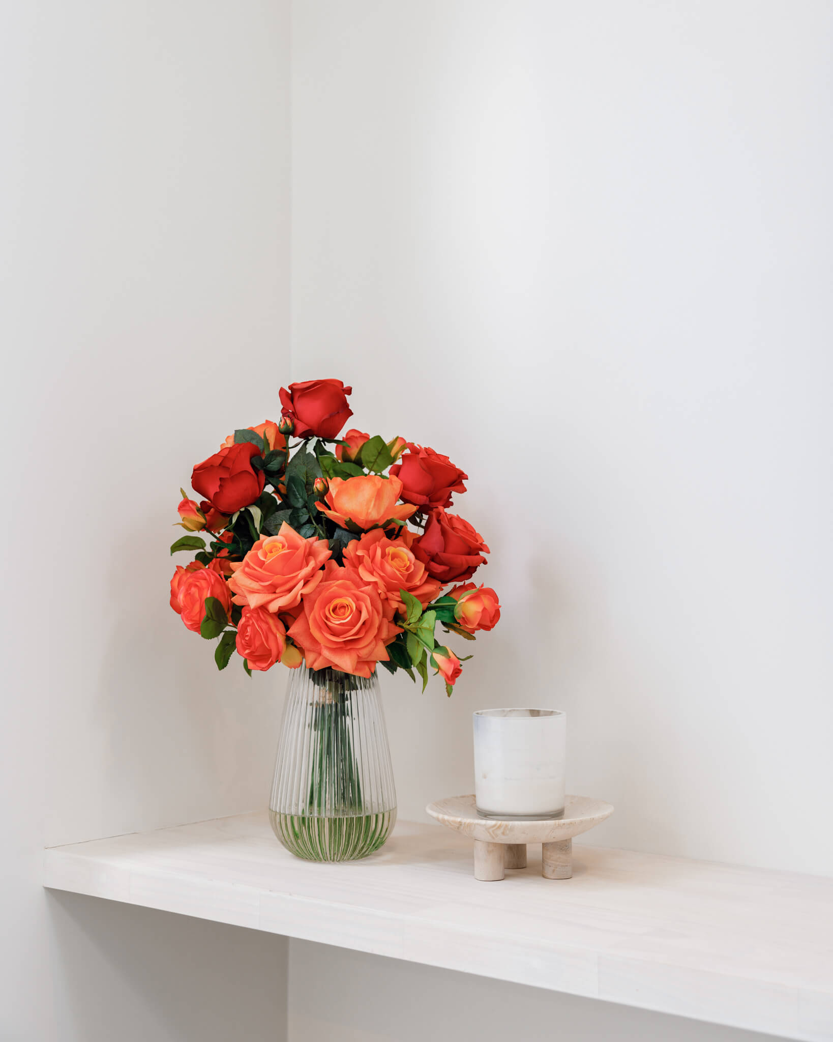 Fake real touch orange rose flower arrangement for sale online