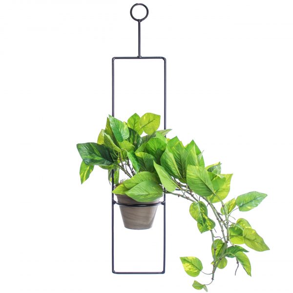 Fake plant in metal hanger