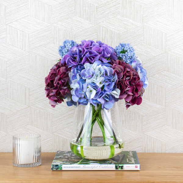 fake hydrangea flower arrangement