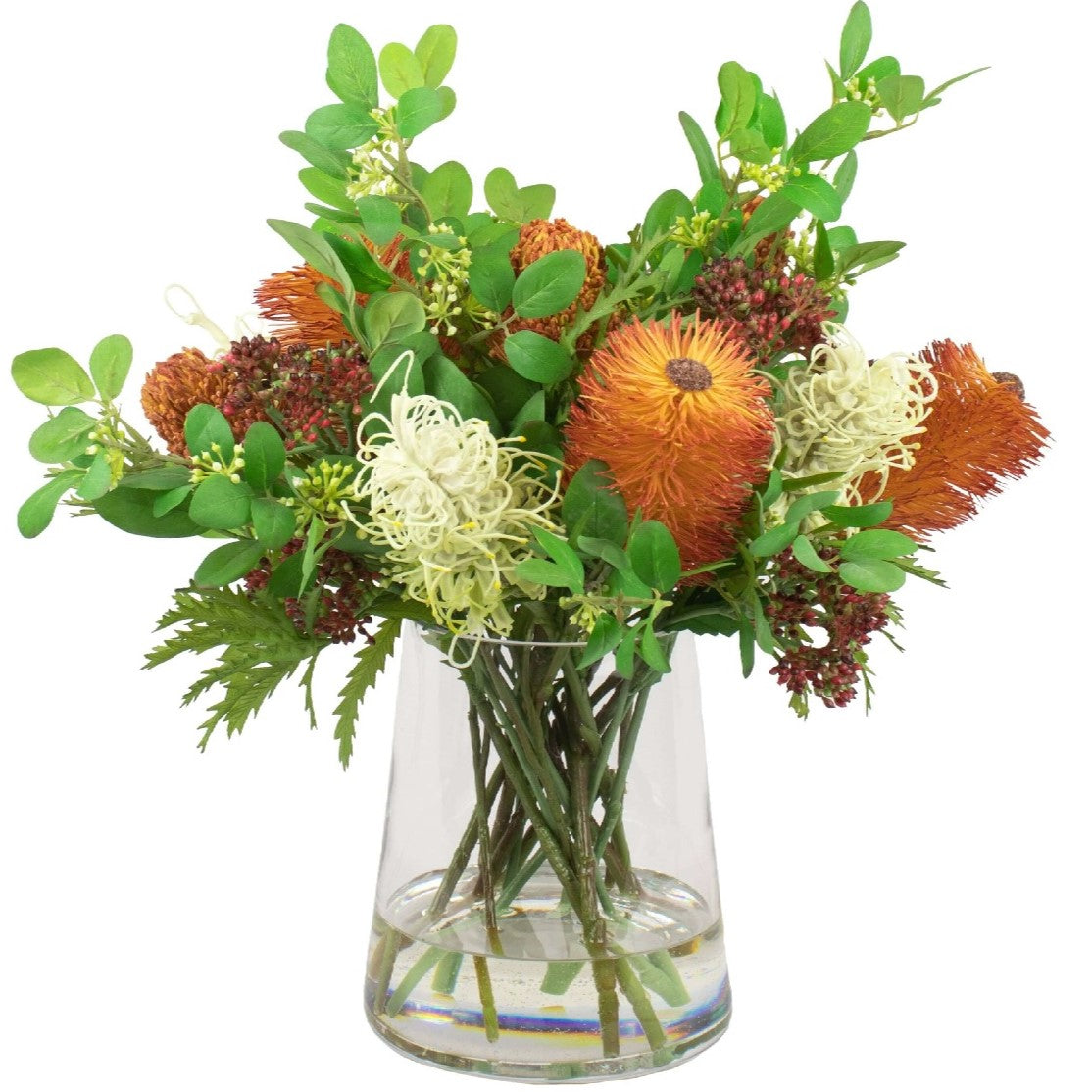 Artificial banksia and eucalyptus floral arrangement