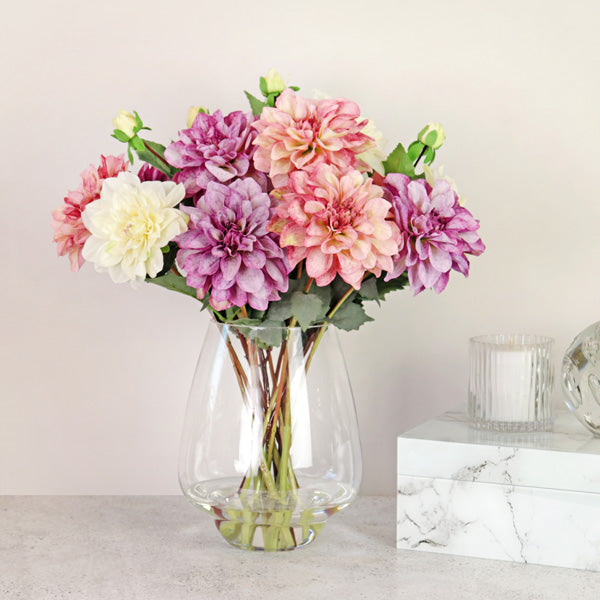 Artificial silk arrangement using dahlia flowers