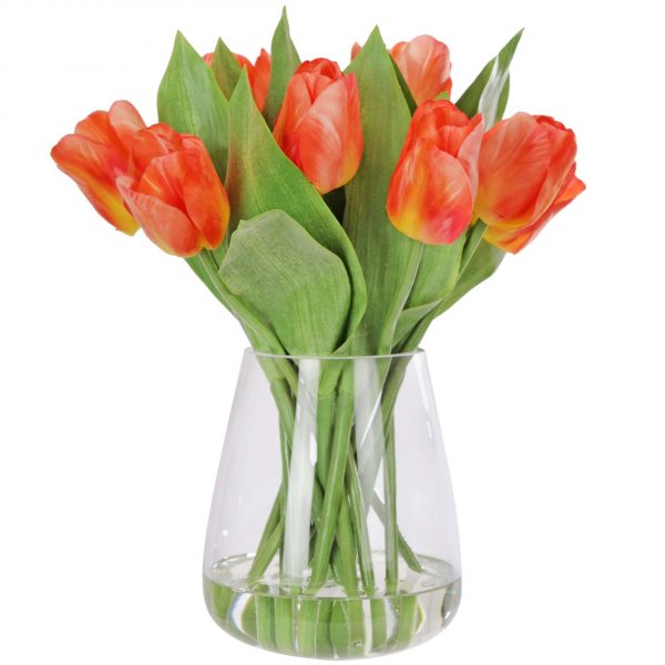 Orange garden tulip arrangement artificial flowers