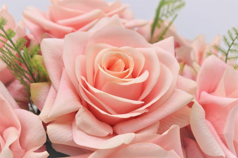 Faux pink real touch rose flower bouquet