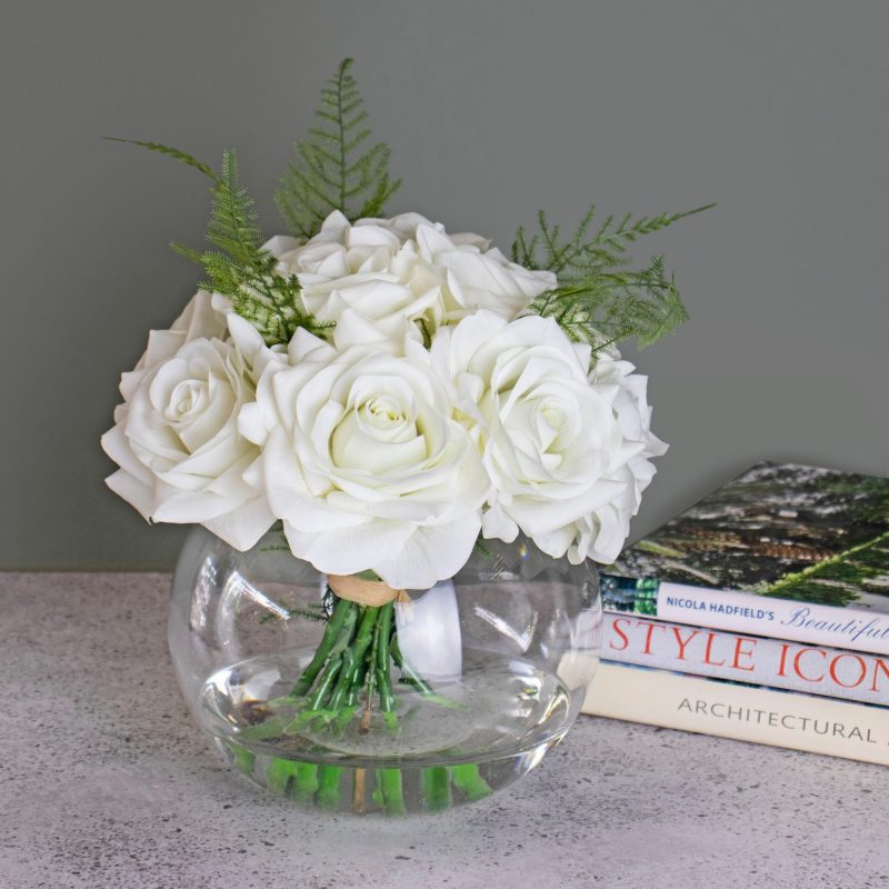 White rose arrangement made from silk flowers