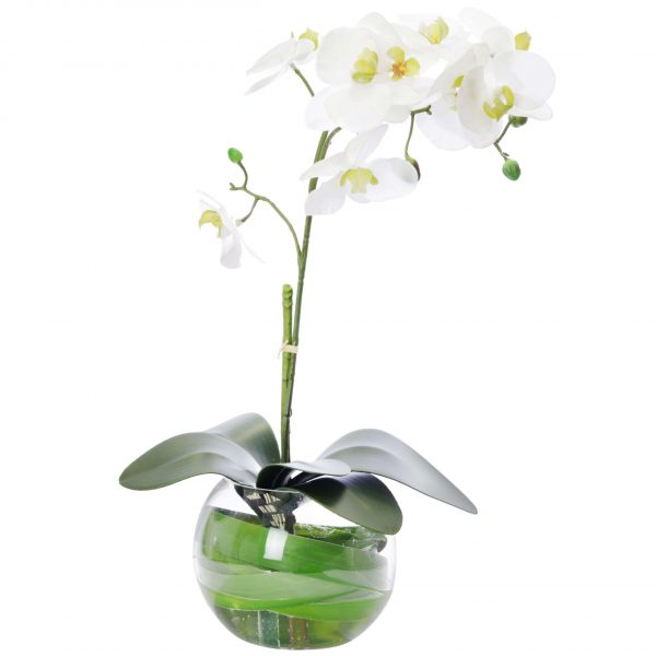 Real touch fake orchid plant in glass vase