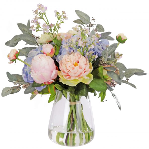 Artificial flower arrangement with fake peony flowers