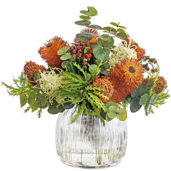 Artificial banksia and eucalyptus floral arrangement