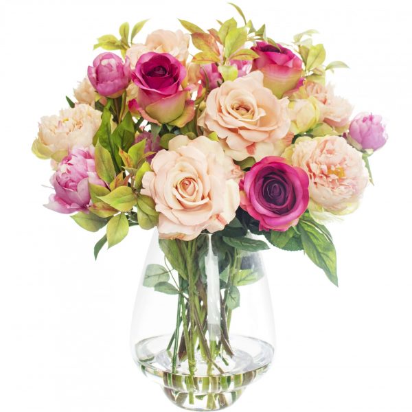 Artificial Peony and Rose mixed flower arrangement