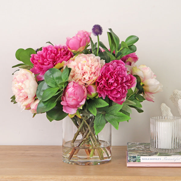 fake silk flower arrangement using silk peony flowers