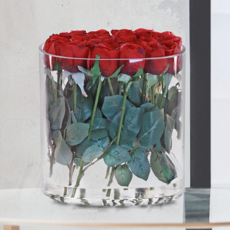 Faux Red Rose Bouquet in glass vase
