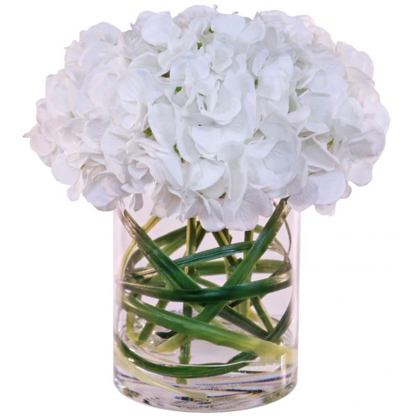 Fake white hydrangea arrangement