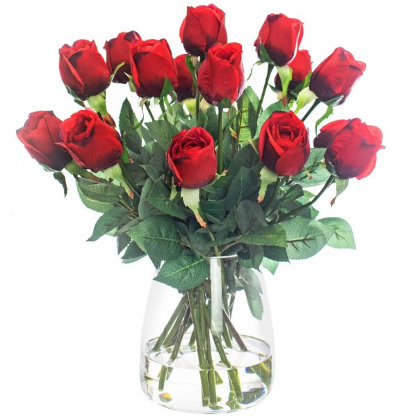 Silk red rose buds arrangement