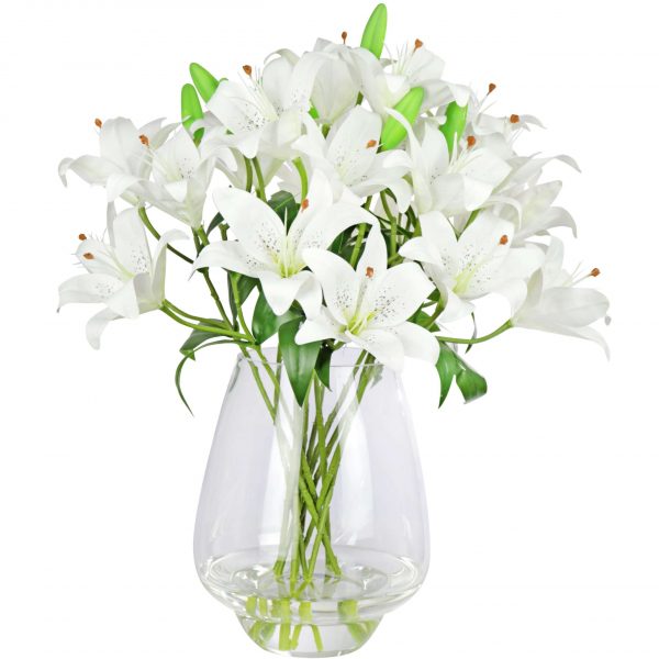 Artificial silk white lily arrangement