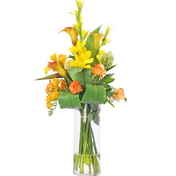 Artificial silk flower arrangement using lily and gladiolus flowers