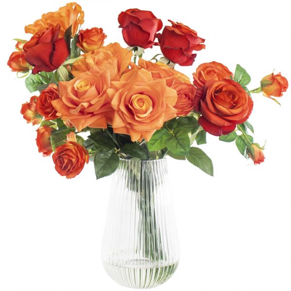 Artificial orange rose arrangement real touch