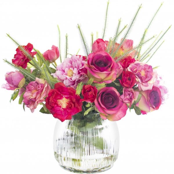 Silk mixed pink rose and peony flower arrangement