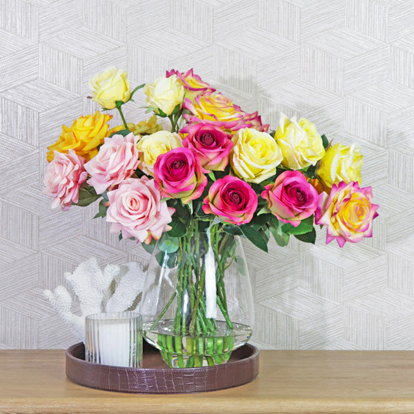Faux rose arrangement with real touch flowers
