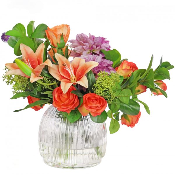 Artificial rose and lily flower arrangement