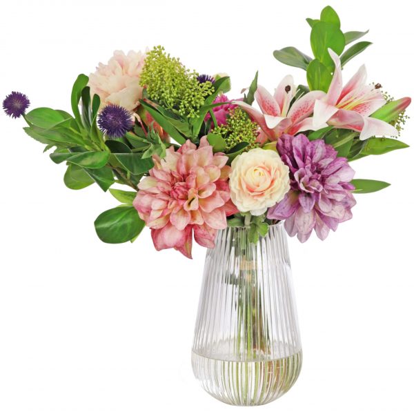 Silk flower bouquet set in a glass vase