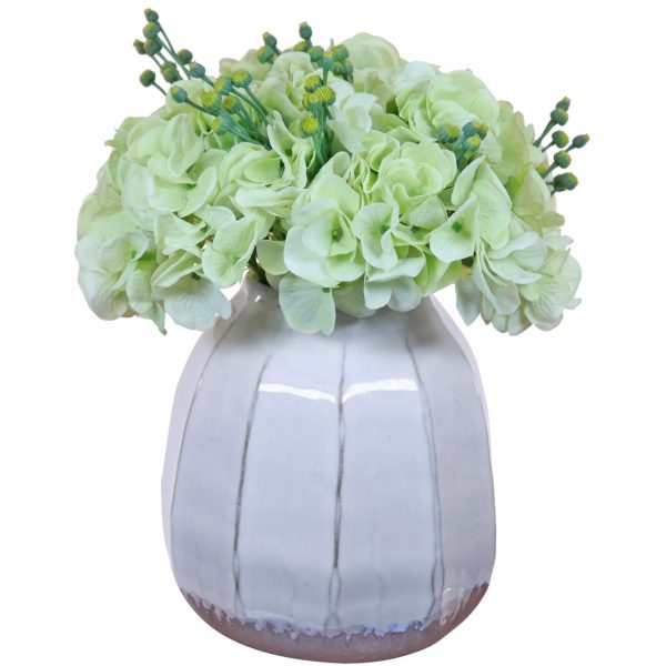 Artificial  green real-touch hydrangea arrangement set in a ceramic pot