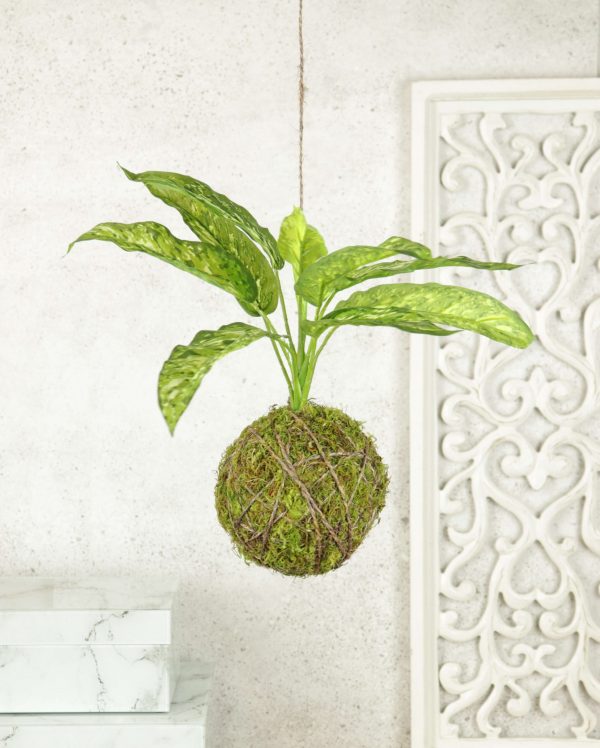 Artificial green plant on hanging string
