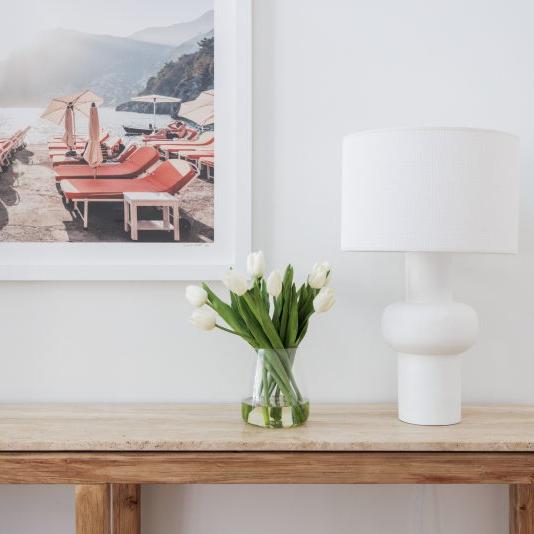 Fake tulip arrangement looking beautiful on a side table